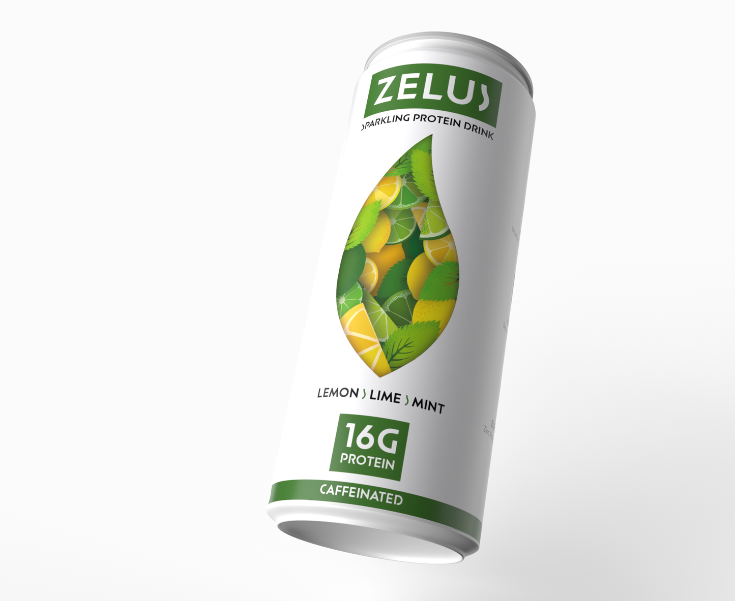 ZELUS Energise - Lemon, Lime, Mint (Caffeinated) - 16g Protein, Electrolytes and Vitamins - 330ml can size.